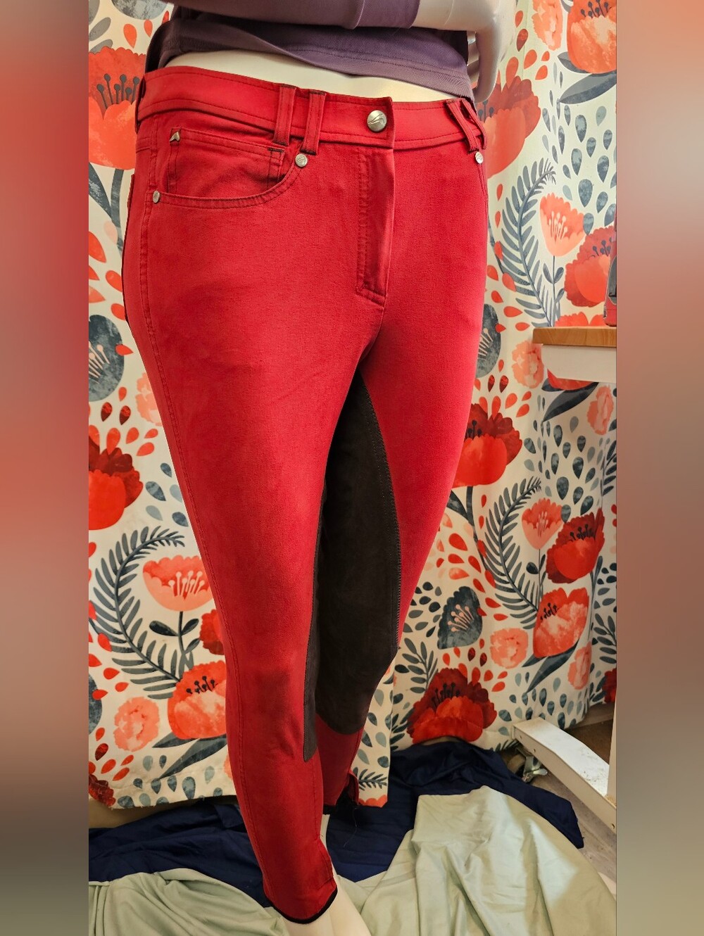 Vintage Women’s Red Riding Breeches with Contrasting Full Seat